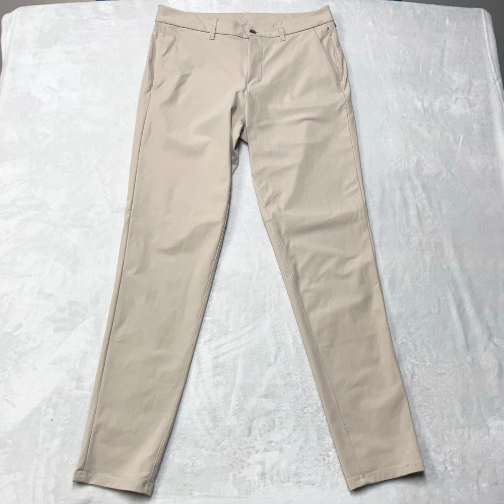 Lululemon Commission Slim Fit‎ Golf Pants Khaki Beige LM5AF3S Mens 33 Fits 34x34